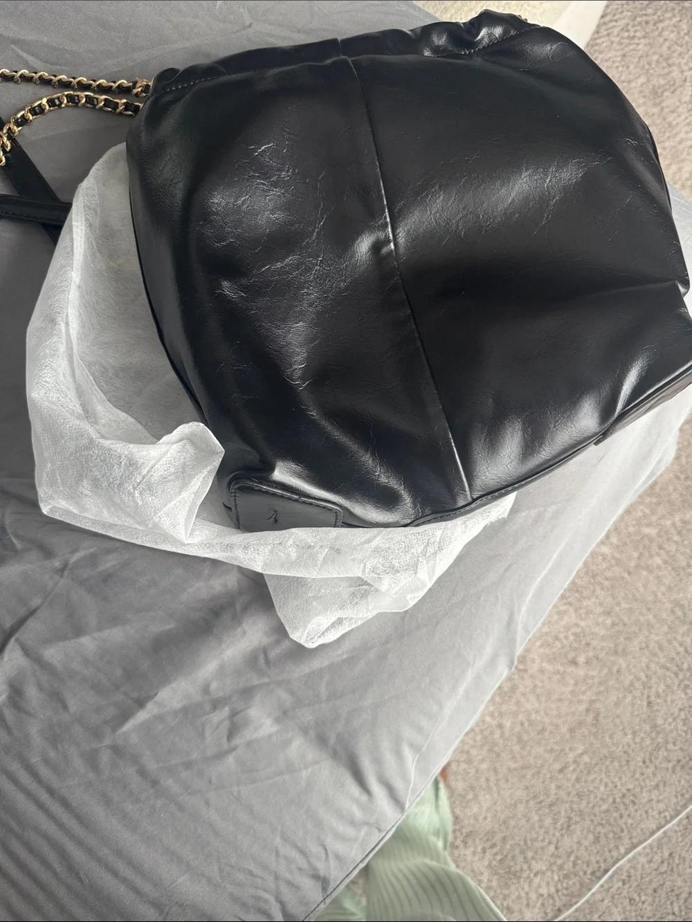 Black Soft Leather Chain-Handle Women's Shoulder Bag